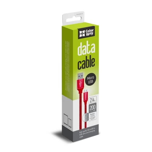 Кабель USB - micro USB 2 м ColorWay Red, 2.4A (CW-CBUM009-RD)