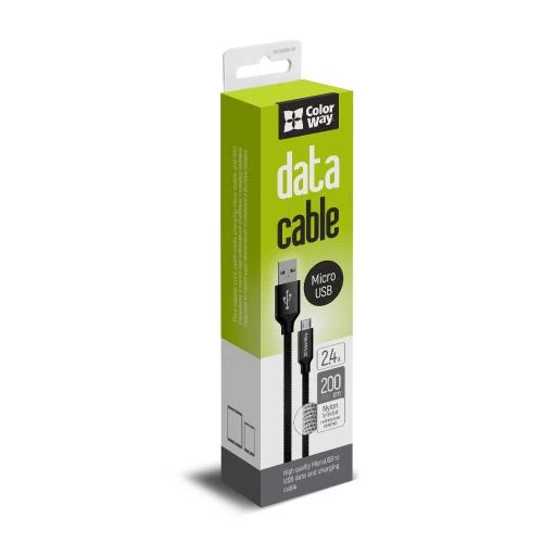 Кабель USB - micro USB 2 м ColorWay Black, 2.4A (CW-CBUM009-BK)