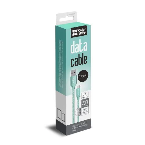 Кабель USB - USB Type-C 2 м ColorWay Mint, 2.4A (CW-CBUC008-MT)