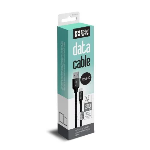 Кабель USB - USB Type-C 2 м ColorWay Black, 2.4A (CW-CBUC008-BK)