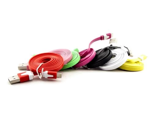 Кабель USB <-> Lightning, NoName, Green, 1 м, плоский, Bulk