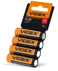 Батарейка AA (R6), сольова, Videx, 4 шт, 1.5V, Shrink Card