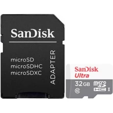 Карта памяти microSDHC, 32Gb, SanDisk Ultra, SD адаптер (SDSQUNR-032G-GN3MA)