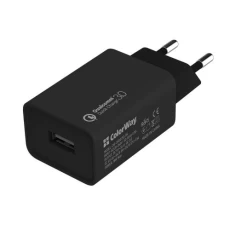 Мережевий зарядний пристрій ColorWay 1xUSB, QC3.0, 18W, Black, кабель Lightning (CW-CHS013QCL-BK)