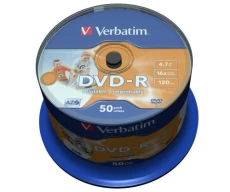 Диск DVD-R 50 Verbatim, 4.7Gb, 16x, Printable, Cake Box (43533)