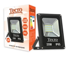 Прожектор LED, Tecro, 20W, 6400K, Black, 1400Lm, 160º, IP65, кабель із заземленням (TL-FL-20B)