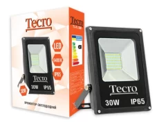 Прожектор LED, Tecro, 30W, 6400K, Black, 2100Lm, 160º, IP65, кабель із заземленням (TL-FL-30B)