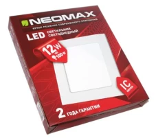 Світильник стельовий квадратний Neomax LED 12W, 6000K (яскраве світло), 220V, IP20, 950Lm, білий, NX212K