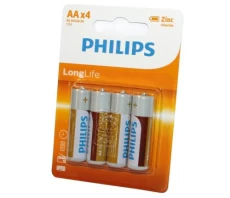 Батарейка AA (R6), сольова, Philips LongLife, 4 шт, 1.5V, Blister (R6L4B/10)