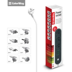 Фильтр сетевой ColorWay, 3 розетки, 1.8 м, Black, 3xUSB (CW-CHU33B)