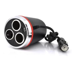 Автомобільний розгалужувач Olesson на 3 гнізда + 1 х USB, з кабелем, Black (Ol-1514)