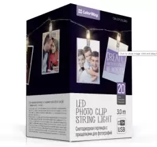 Гірлянда світлодіодна ColorWay, для фото, з прищіпками, 20LED, 3м, USB (CW-LCP-20L30BU)