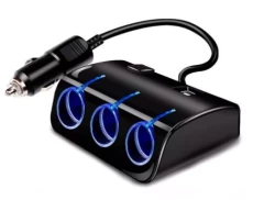 Автомобільний розгалужувач Weifeng на 3 гнізда + 2 х USB, Black