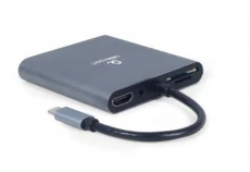 Док станция USB 3.1 Type-C (M) - 6-в-1 (Hub3.1, HDMI, PD, VGA, картр, Аудио) Cablexpert, Grey, 15 см