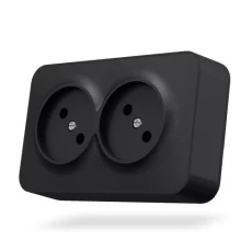Розетка подвійна Videx Binera, Black, наружная, без заземления, 16A (VF-BNS22-BG)