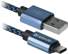 Кабель USB - USB Type-C 1 м Defender USB09-03PROT, Blue, 2А (87817)