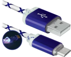 Кабель USB - micro USB 1 м Defender USB08-03LT, Blue, 2.1А (87555)