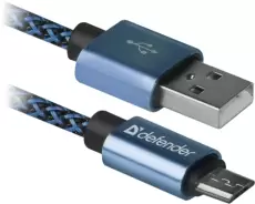 Кабель USB - micro USB 1 м Defender USB08-03T Pro, Blue, 2.1А (87805)