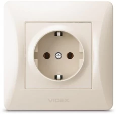 Розетка одинарна Videx Binera, Cream, із заземленням, 16A (VF-BNSK1G-CR)