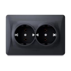 Розетка подвійна Videx Binera, Black, із заземленням, 16A (VF-BNSK2G-BG)
