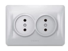 Розетка двойная Videx Binera, Silver, без заземления, 16A (VF-BNSK2-SS)
