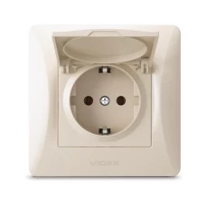 Розетка одинарна Videx Binera, Cream, із заземленням, захисна кришка, 16A (VF-BNSK1GС-CR)