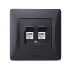 Комп'ютерна розетка Videx Binera, Black Graphite, подвійна, IP20, 86 x 86 мм (VF-BNSK2PC6-BG)