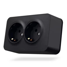 Розетка подвійна Videx Binera, Black, зовнішня, із заземленням, 16A (VF-BNS22G-BG)
