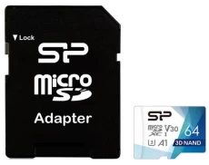 Карта памяти microSDXC, 64Gb, Silicon Power Superior Pro, SD адаптер (SP064GBSTXDU3V20AB)