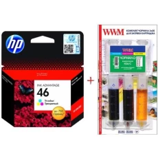 Картридж HP №46 (CZ638AE), Color + заправний набір WWM (Set46hp-inkC)