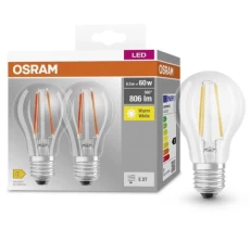 Лампа світлодіодна E27, 6.5 Вт, 2700K, A60, Osram Filament, 806 Лм, 220V, 2 шт (4099854064098)