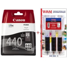 Картридж Canon PG-440, Black + заправний набір WWM 3x20 мл чорнила C45/BP (Set440-inkB)