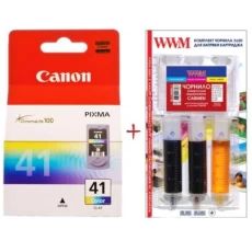 Картридж Canon CL-41, Color + заправний набір WWM 3x20 мл чорнила CARMEN (Set41-inkC)