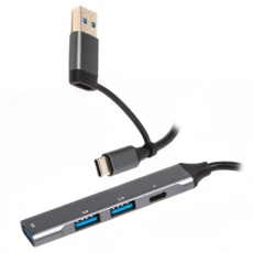 Хаб USB Maxxter HU3C-4P1CN-01, Grey