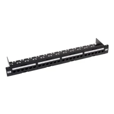 Патч-панель 24 порта, 19", Atcom, 1U, Cat.6, UTP, Black, с организатором кабелей (P6148)