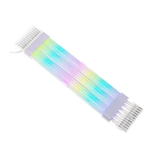 Переходник питания 24-pin MB (M) - 24-pin MB (F), 50 см, Qube, RGB подсветка, White (24PINMBFMRGBW)