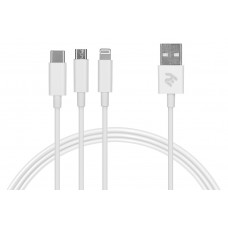 Кабель USB - Lightning + micro USB + Type-C 1.2 м White, 2E, 2.4A (2E-CCMTLAB-WT)