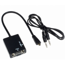 Конвертер HDMI micro тато на VGA мама 30cm Black, 4K/2K, Пакет + Audio (YT-C-mHDMI(M)/VGA(F)+AUX)