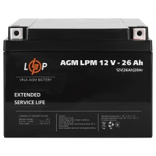 Батарея для ДБЖ 12В 26Ач LogicPower LPM 12V-26 Ah AGM свинцево-кислотний, 175х166х125 (4134)