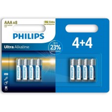 Батарейка AAA (LR03), лужна, Philips Ultra Alkaline, 8 шт, 1.5V (LR03E8B/10)