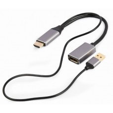 Адаптер HDMI (M) - Display Port (F), Cablexpert A-HDMIM-DPF-02 Black, питание от встроенного USB