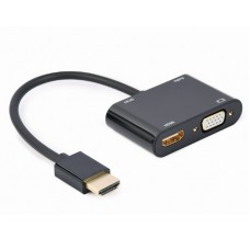 Адаптер HDMI (M) - HDMI/VGA+Аудио 3,5 (F), Cablexpert A-HDMIM-HDMIFVGAF-01 Black