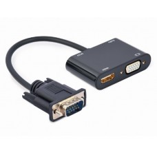 Адаптер VGA (M) - HDMI/VGA+Аудио 3,5 (F), Cablexpert A-VGA-HDMI-02 Black, 3.5 мм звук + USB питание