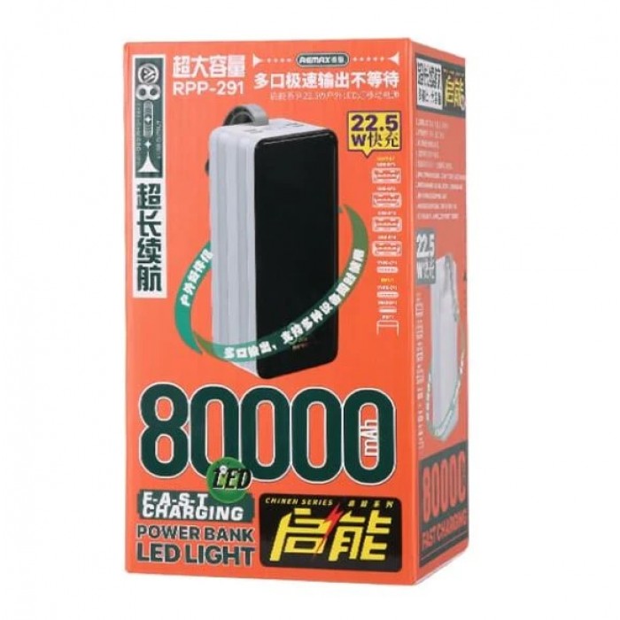 Універсальна мобільна батарея 80000 mAh, Remax Chinen Series RPP-291, PD22,5W (3.0A, 6xUSB) White