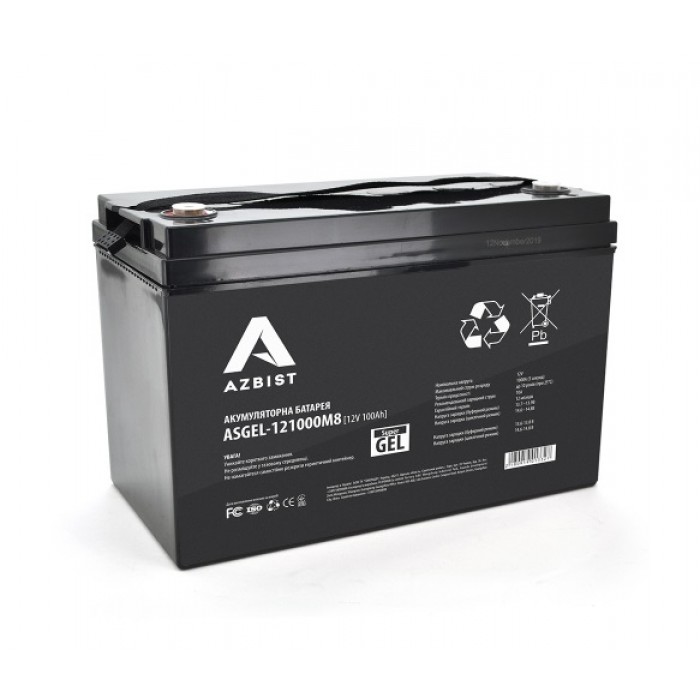 Батарея для ДБЖ 12В 100Aч AZBIST Super GEL ASGEL-121000M8 Black, ШхДхВ 328x172x215