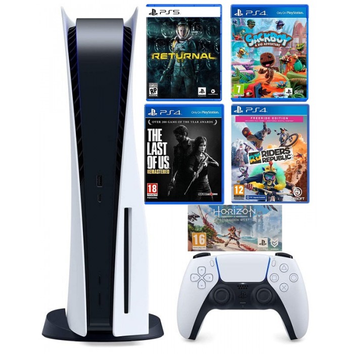 Ігрова приставка Sony PlayStation 5, White, з Blu-ray приводом + 5 ігор (код + 4 диски)