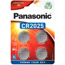 Батарейка CR2025, літієва, Panasonic, 4 шт, Blister (CR-2025EL/4B)
