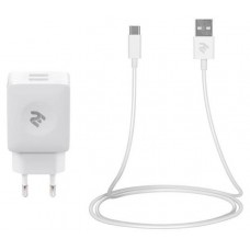 Сетевое зарядное устройство 2E, White, 1xUSB, 2.1A + кабель USB - Type-C (2E-WC1USB2.1A-CC)