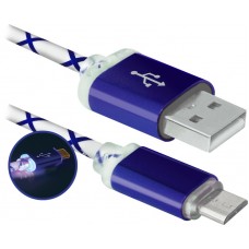 Кабель USB - micro USB 1 м Defender USB08-03LT, Blue, 2.1А (87555)