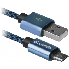 Кабель USB - micro USB 1 м Defender USB08-03T Pro, Blue, 2.1А (87805)